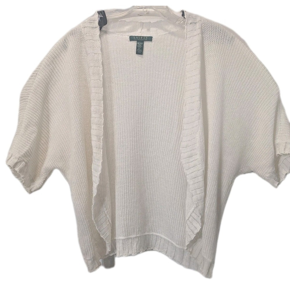LAUREN RALPH Sweater Open-Front Cardigan One Size Womens White Jumper boho